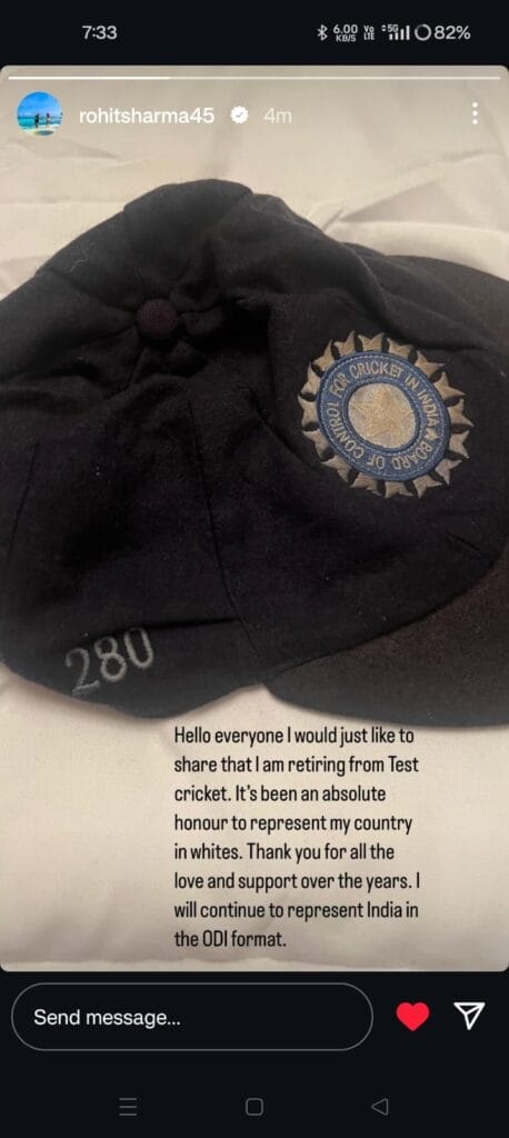 Rohit Sharma Announces Retirement from Test Cricket, Will Continue in ODIs